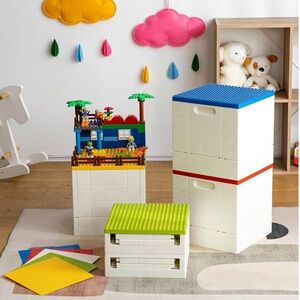 Collapsible Kids Storage Box with Building Base for Lego Duplo Blocks, 26 Qt